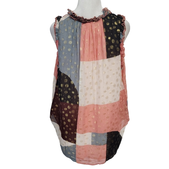 EUC Anthropologie | Maeve Ruffle Detail Fantasia Metallic Clip Dot Blouse - Picture 9 of 14